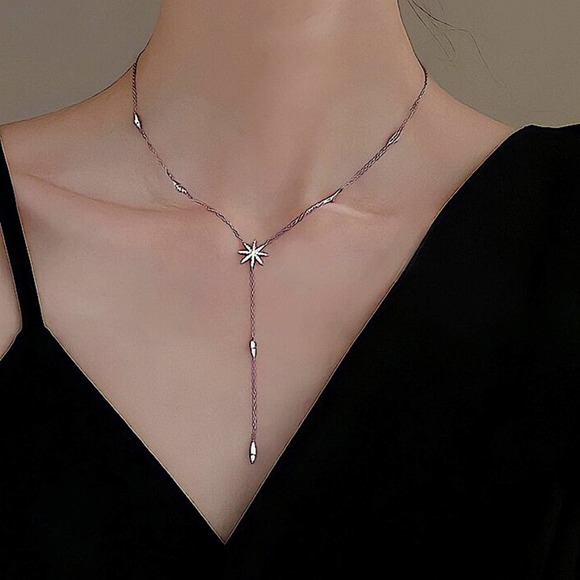 Sterling Silver Dainty Star Necklace, CZ Necklace, North Star Crystal - Picture 4 of 11